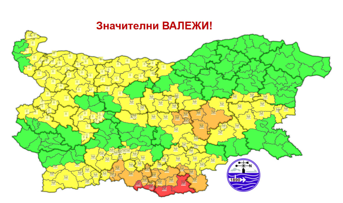 Значителни валежи в четвъртък, на места до 60 литра на квадратен метър (КАРТА)