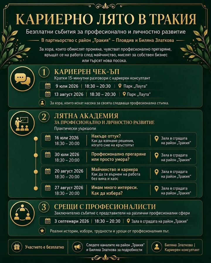 "Кариерно лято в Тракия" продължава с безплатни консултации в парк "Лаута" (ПРОГРАМА)