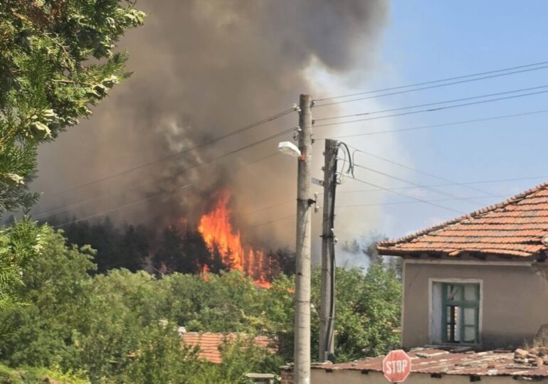 Горски пожар бушува в Хисарско, десетки огнеборци и доброволци са на терен