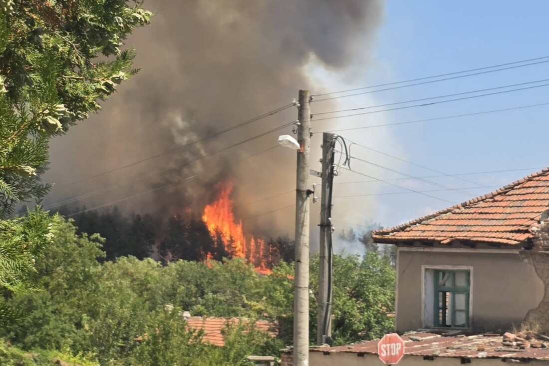 Горски пожар бушува в Хисарско, десетки огнеборци и доброволци са на терен
